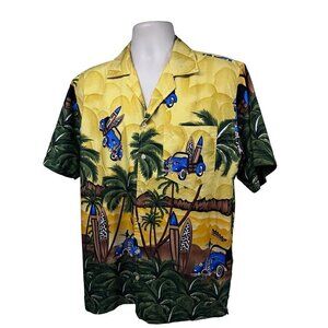 Pacific & Co Mens Vintage Hawaiian Aloha Graphic Button Up Shirt Medium Pocket